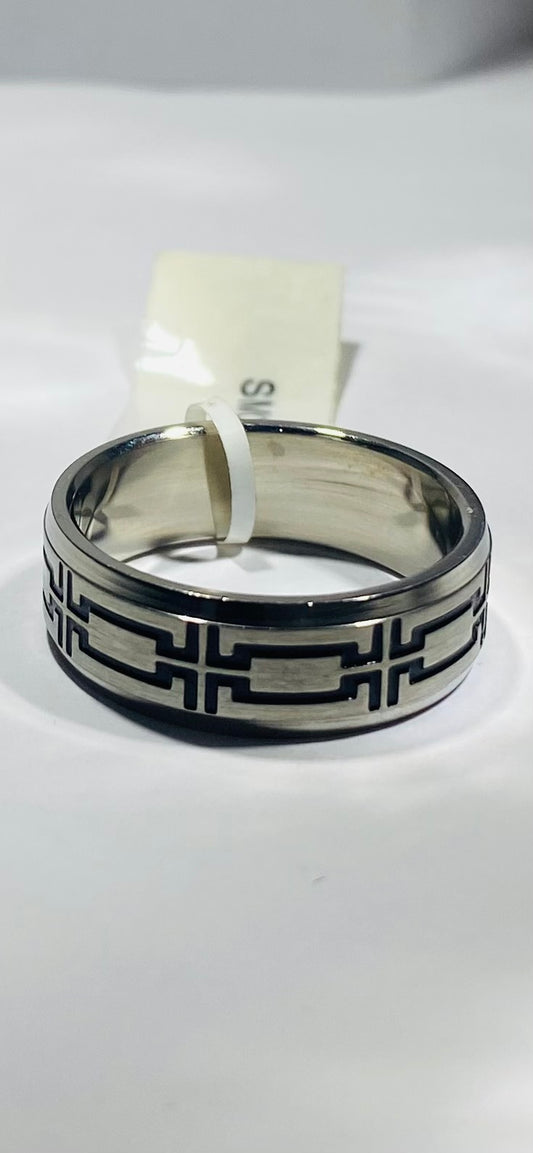 Madison Collections Men's Stainless Steel Ring with Black Tribal Enamel Inlay