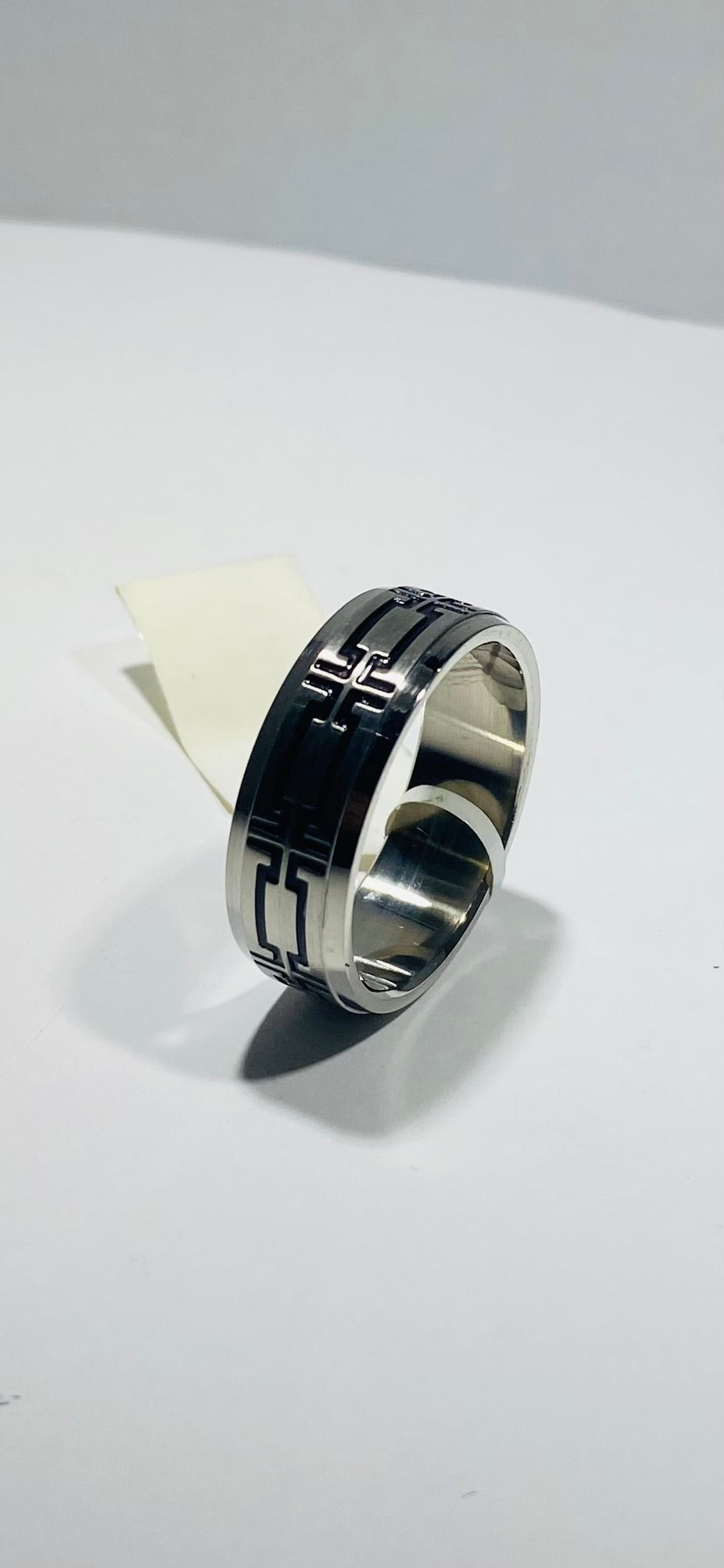 Madison Collections Men's Stainless Steel Ring with Black Tribal Enamel Inlay