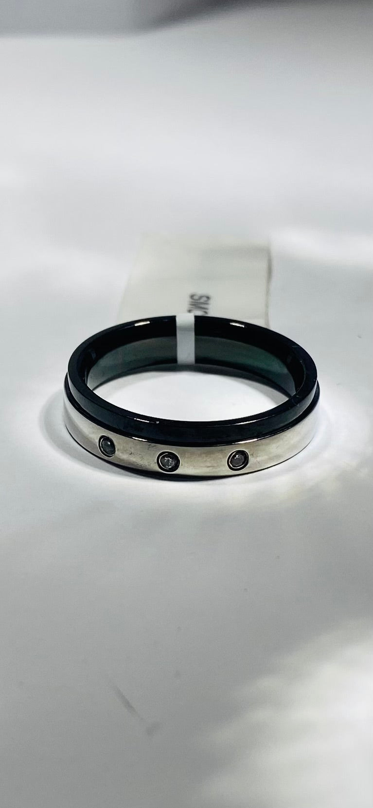 Madison Collections Men's Stainless Steel Two-Tone Ring with 3pt Genuine Diamonds &amp; Black Outer Band 8"