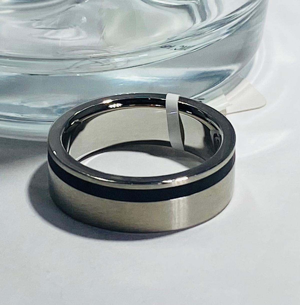 Madison Collections Men's Stainless Steel Wedding Band with Black Center Inlay Line (Size 9)