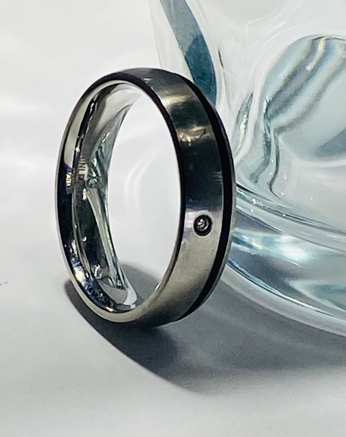 Madison Collections Men's Stainless Steel Wedding Band with Black Inlay & Single Diamond Accent