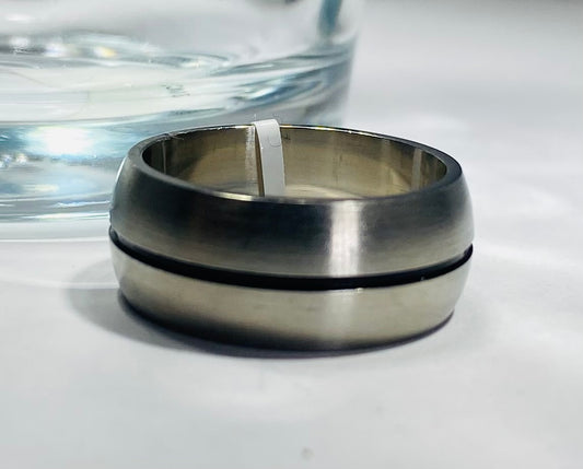 Madison Collections Stainless Steel Wedding Band with Satin Finish & Center Black Inlay Line (Size 9)