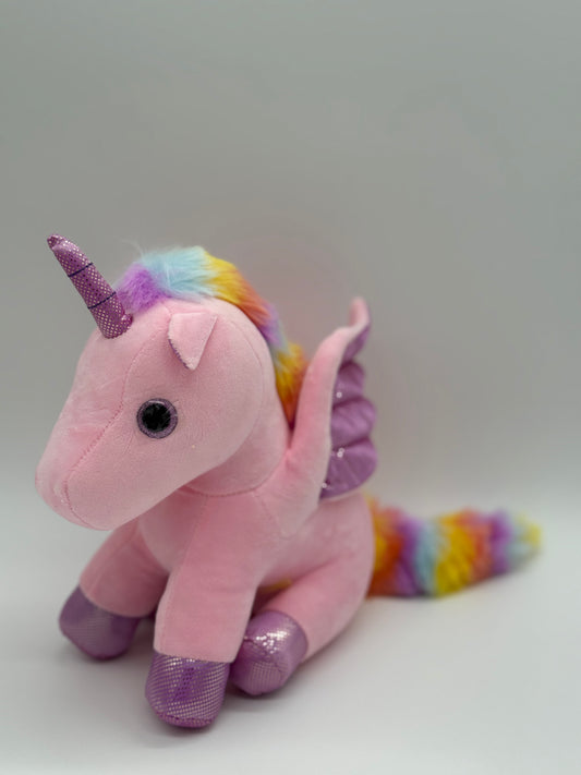 Medium Plush Pink Unicorn – Soft Huggable Stuffed Animal with Wings 8" x 10"