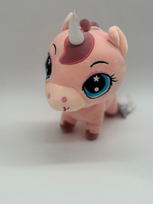 Plush Pink Unicorn – Soft Huggable Stuffed Animal with Sparkle Eyes 8" x 10"