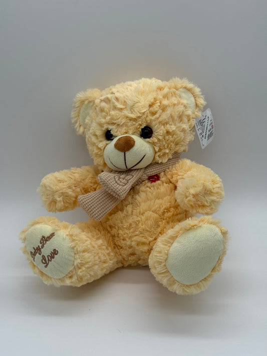 Beige Teddy Bear Stuffed Animal – Medium 10"–12" Soft Plush Toy with Bow