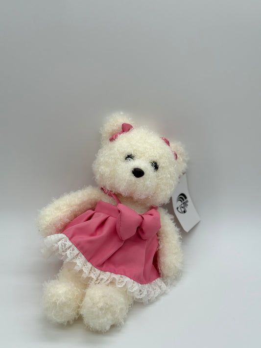 Teddy Bear Stuffed Animal with Dress - White and Pink (9" to 10" Cuddly Plush Bear)
