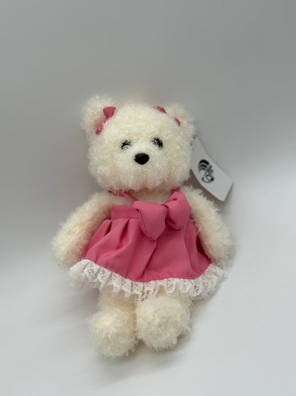 Teddy Bear Stuffed Animal with Dress - White and Pink (9" to 10" Cuddly Plush Bear)