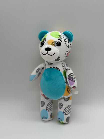Teddy Bear Stuffed Animal (Random Pattern) - Blue White Yellow (9" to 10" Cuddly Plush Bear)