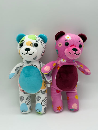 Teddy Bear Stuffed Animal (Random Pattern) - Pink Purple Fuchsia (9" to 10" Cuddly Plush Bear)
