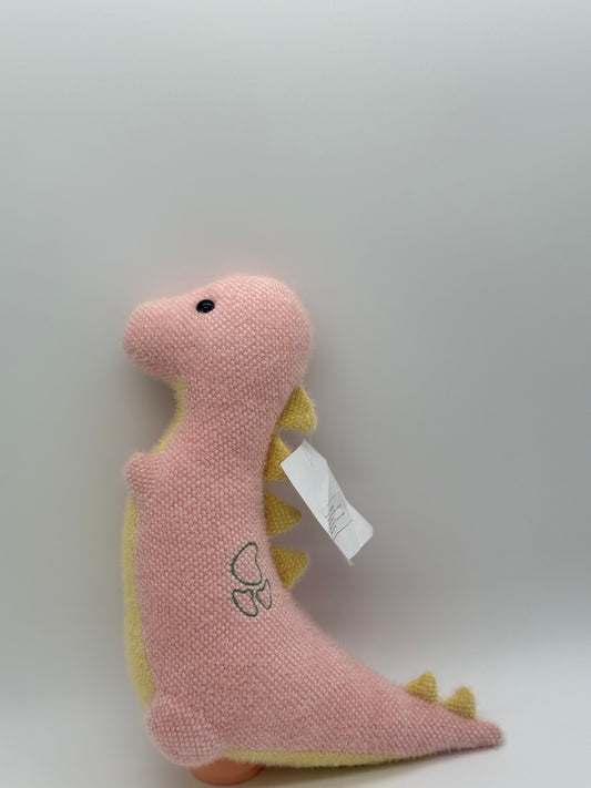 Pink & Yellow Dinosaur Plush Toy – Medium Stuffed Animal, 10–14"