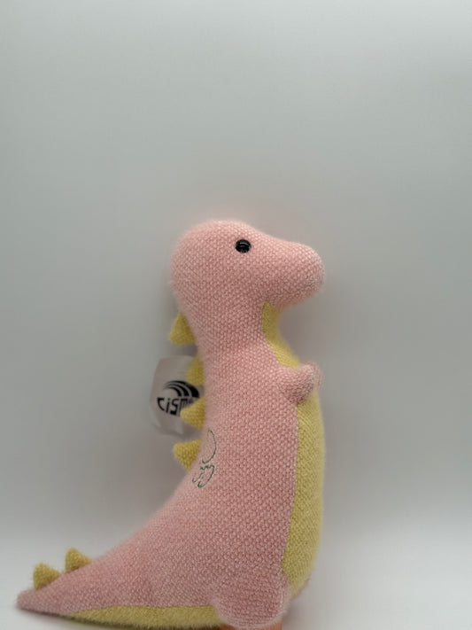 Pink & Yellow Dinosaur Plush Toy – Medium Stuffed Animal, 10–14"