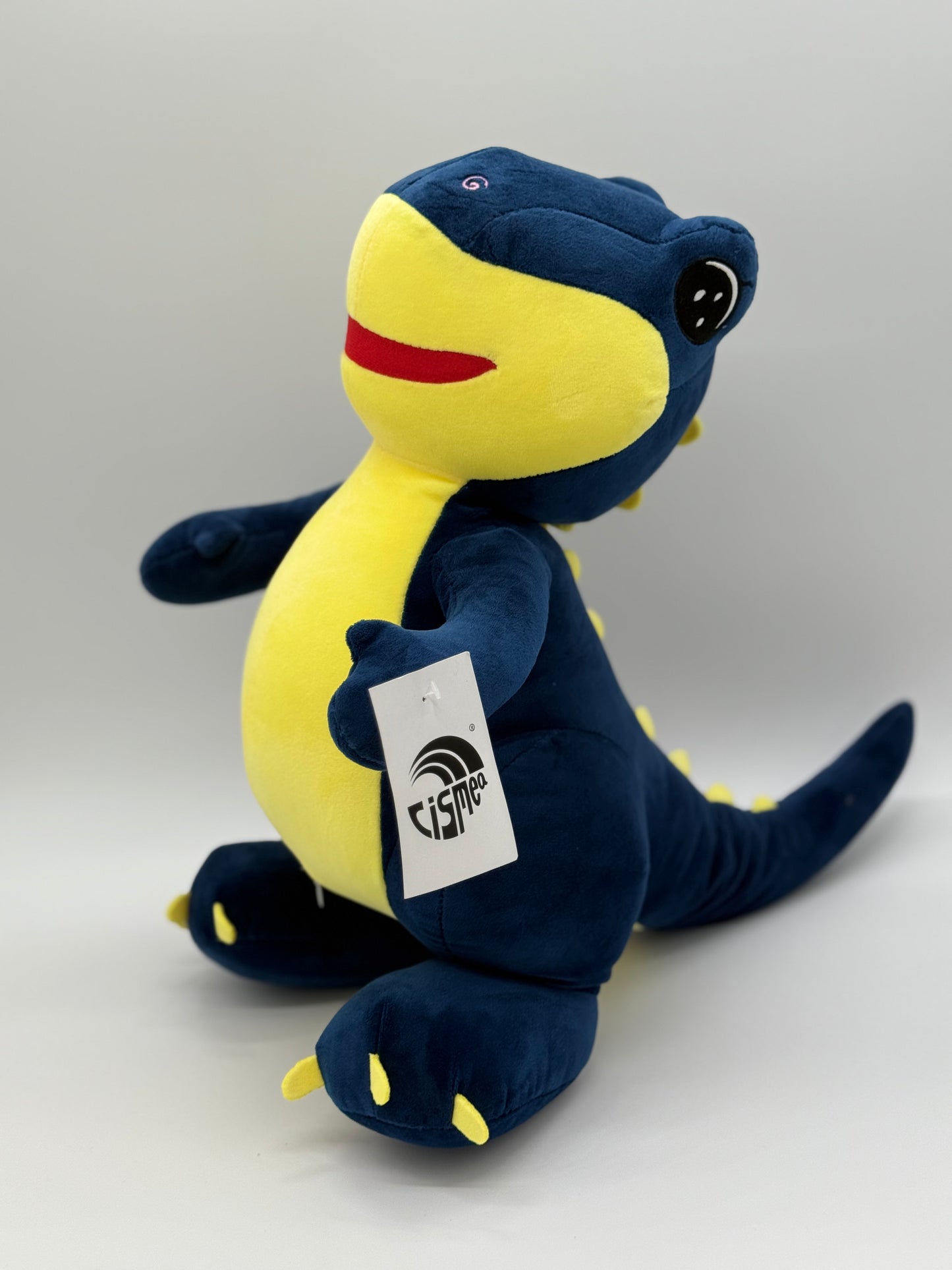 Navy Blue & Yellow Cartoon T. Rex Plush Toy – X-Large Dinosaur Stuffed Animal, 15–19"