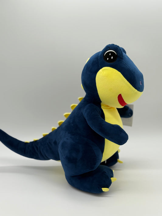 Navy Blue & Yellow Cartoon T. Rex Plush Toy – X-Large Dinosaur Stuffed Animal, 15–19"