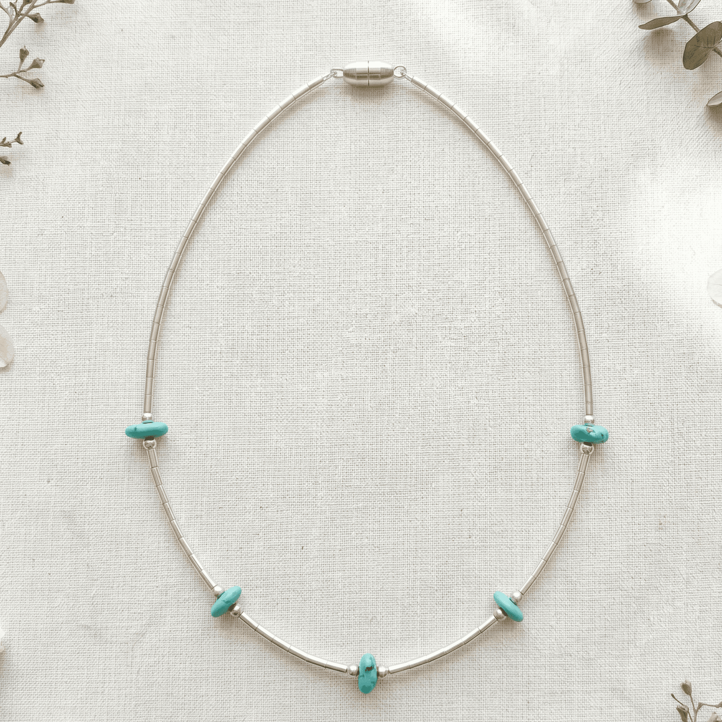 STERLING SILVER ANKLE BRACELET TURQUOISE AND SILVER BEADS 10" SCREW IN BARREL LOCK