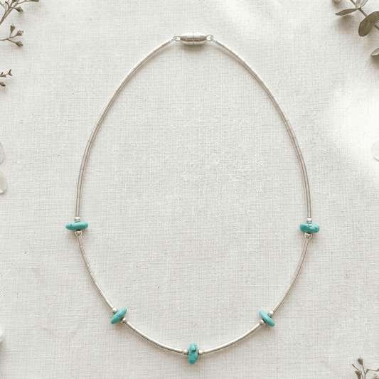 STERLING SILVER ANKLE BRACELET TURQUOISE AND SILVER BEADS 10" SCREW IN BARREL LOCK