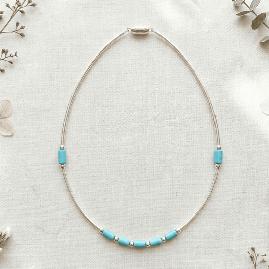 STERLING SILVER ANKLE BRACELET TURQUOISE AND SILVER BEADS 10" SCREW IN BARREL LOCK