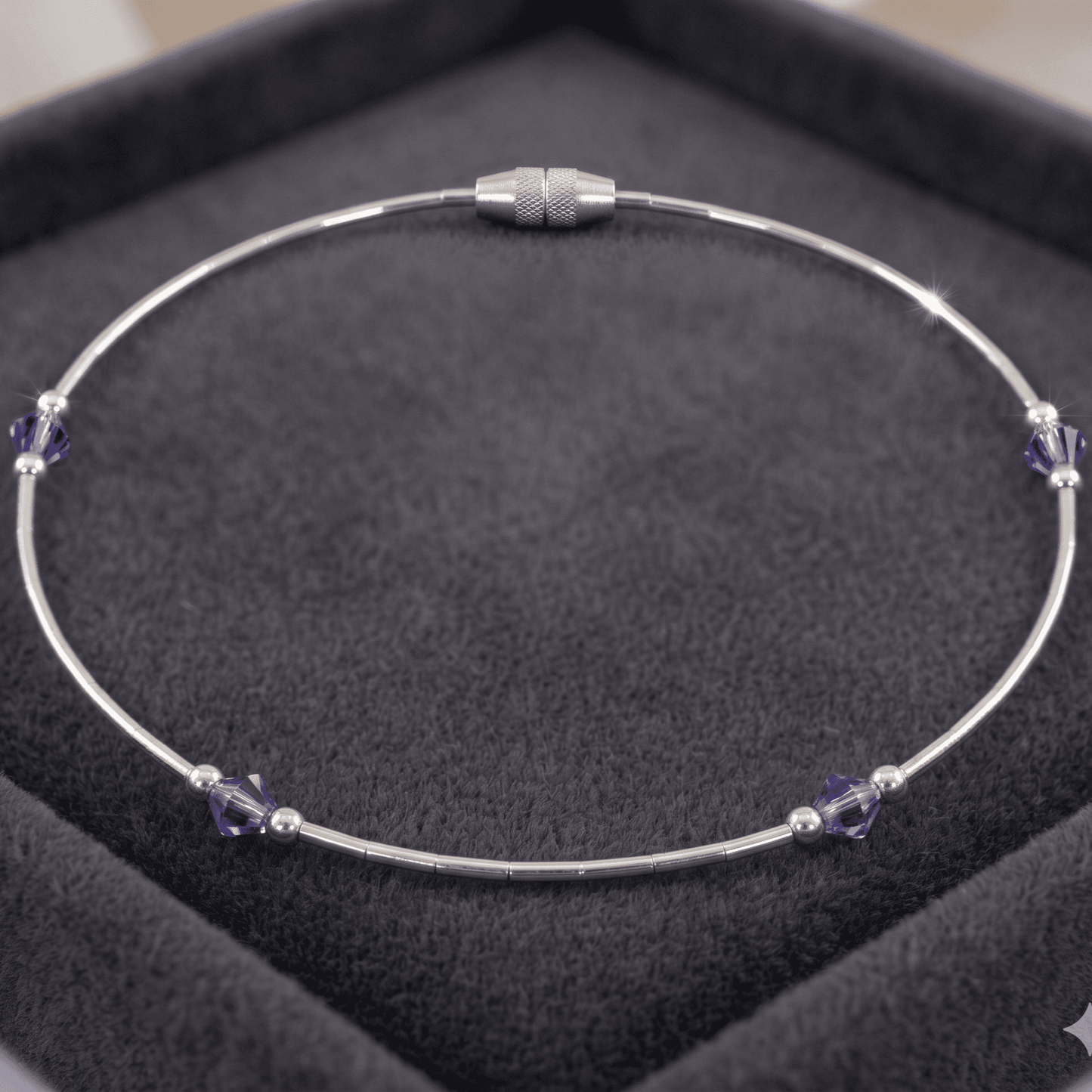 STERLING SILVER ANKLE BRACELET PURPLE CRYSTAL 9" screw in barrel