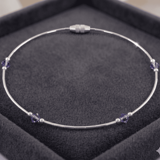 STERLING SILVER ANKLE BRACELET PURPLE CRYSTAL 9" screw in barrel