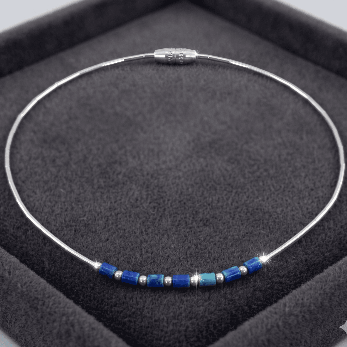 STERLING SILVER ANKLE BRACELET BLUE FIBER OPTIC 9" SCREW BARREL LOCK