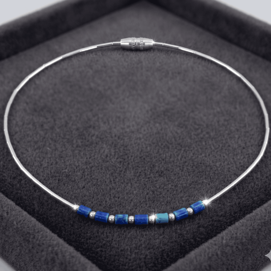 STERLING SILVER ANKLE BRACELET BLUE FIBER OPTIC 9" SCREW BARREL LOCK