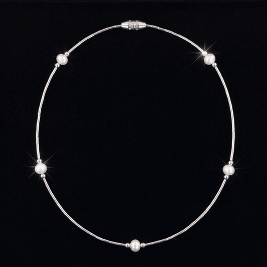STERLING SILVER ANKLE BRACELET WHITE PEARL 9" w/screw in barrel lock