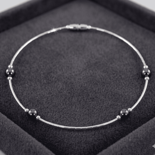 STERLING SILVER ANKLE BRACELET BLACK PEARL CRYSTAL 10" screw in barrel lock