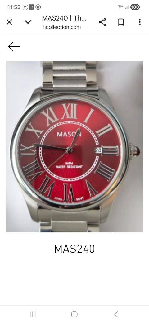 Crimson Boldness & Regal Opulence: Mason Red Face Stainless Steel Crystal-Accented Roman Numeral Automatic Watch (5 ATM)