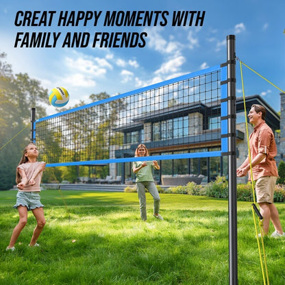 Patiassy Professional Volleyball Net Set with Adjustable Poles & Carry Bag (Blue)