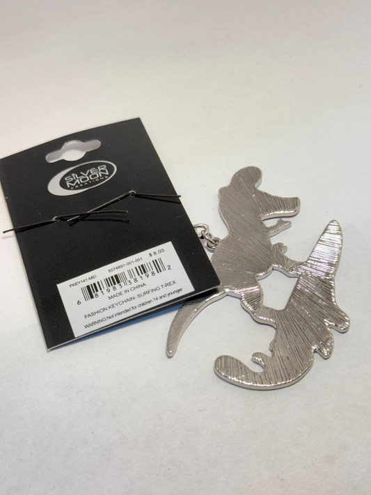 Surfing T-Rex Fashion Keychain – Enamel & Metal Key Ring / Bag Charm