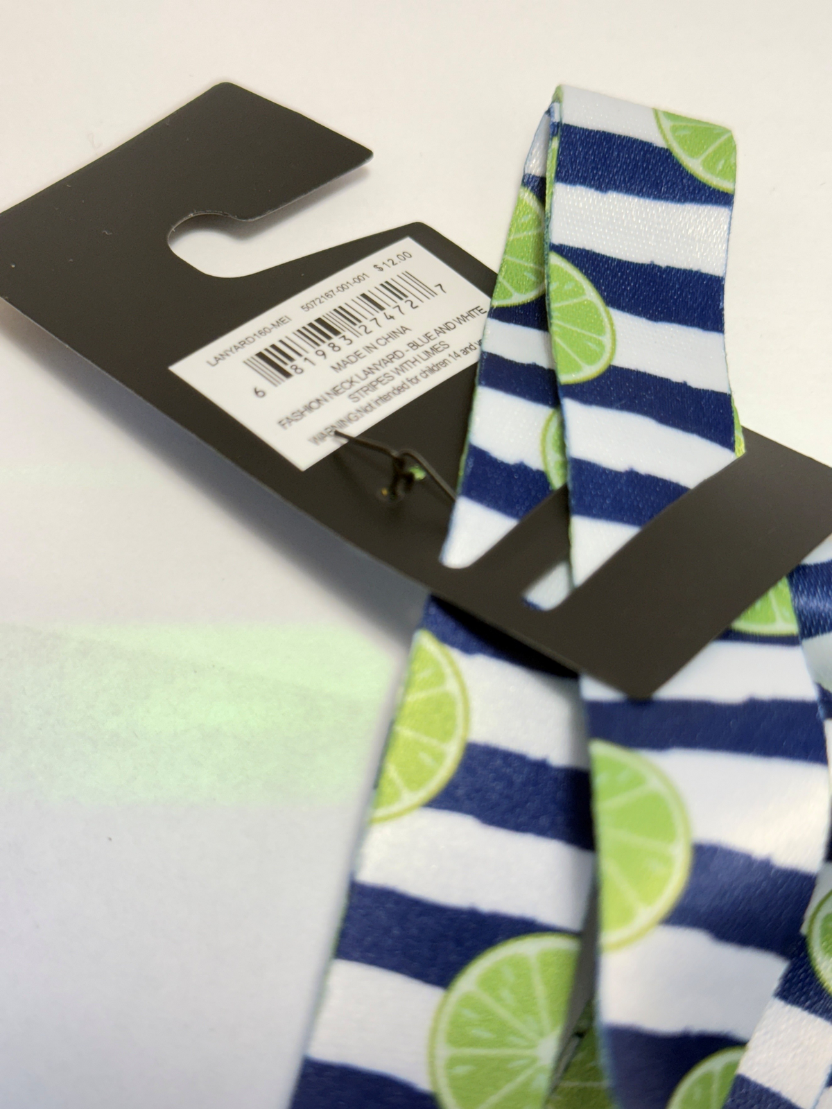 Blue & White Striped Fashion Lanyard with Citrus Lime Print – ID Badge & Key Holder