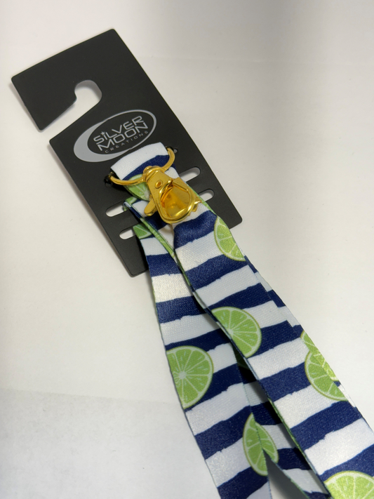 Blue & White Striped Fashion Lanyard with Citrus Lime Print – ID Badge & Key Holder