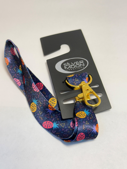 Dark Blue Neon Pineapple Wrist Lanyard