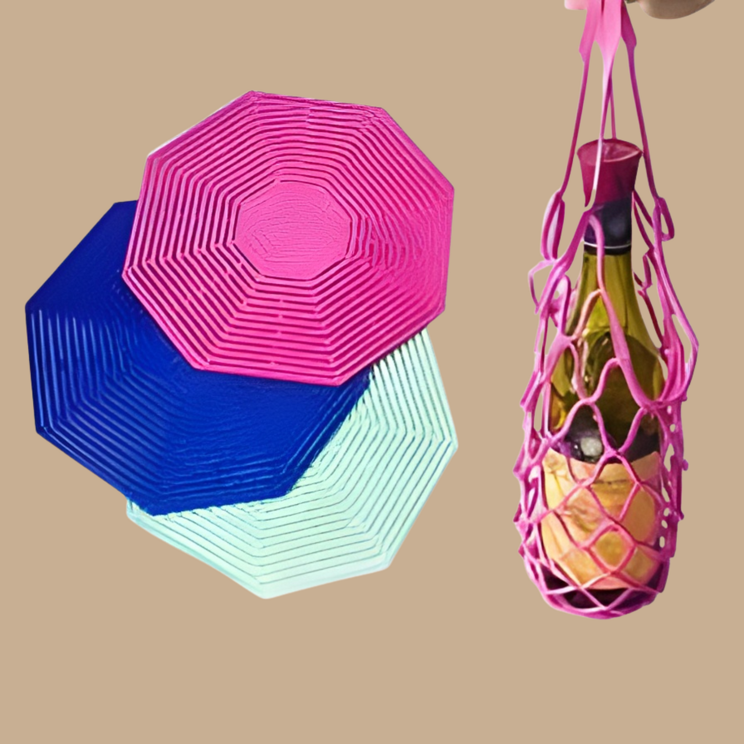 Silicone Pot Holders 2-in-1 Trivet Mat Hand Basket (Pink, Mint, Blue) - COLO