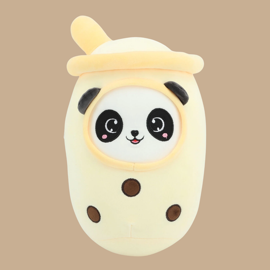 Yellow Panda Milk Tea Plush Pillow – Soft Bubble Tea Hug Toy