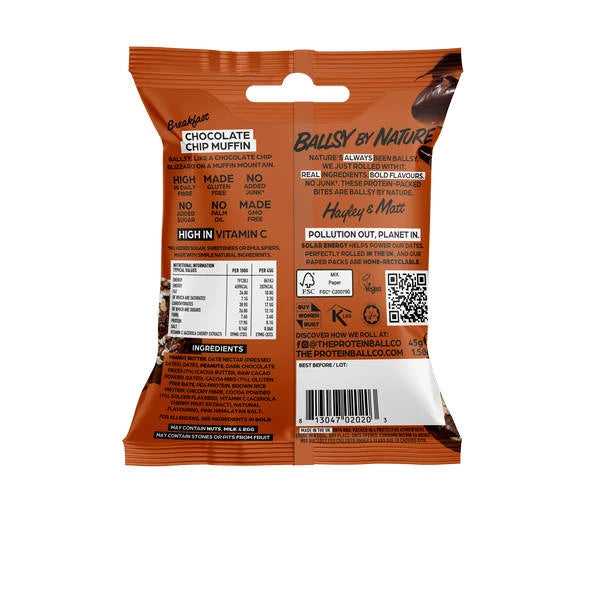 The Protein Ball Co. High Fibre Choc Chip Muffin Protein Balls – Gluten Free Snack