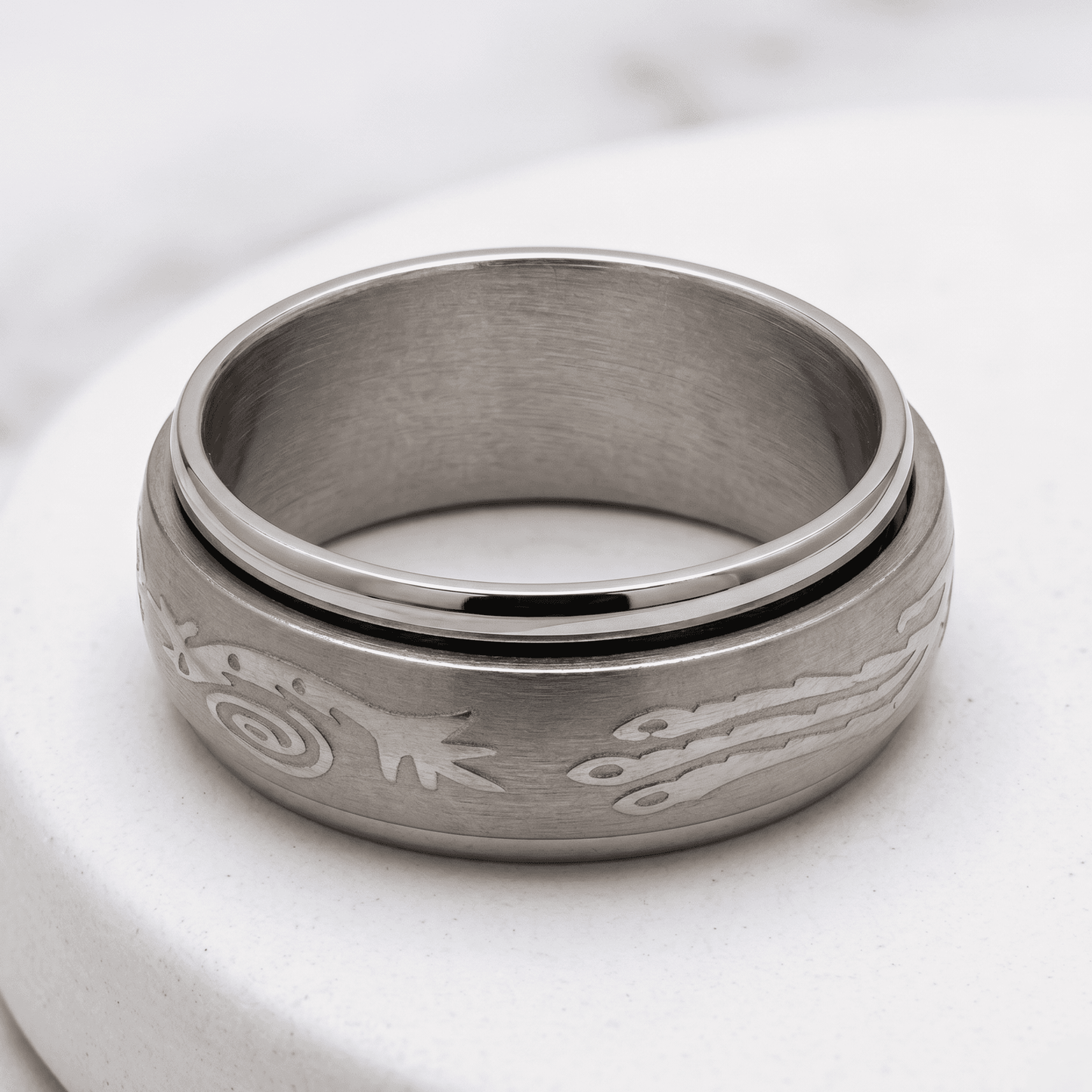 Stainless Steel TRIBAL SPINNER BAND Ring
