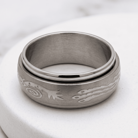 Stainless Steel TRIBAL SPINNER BAND Ring