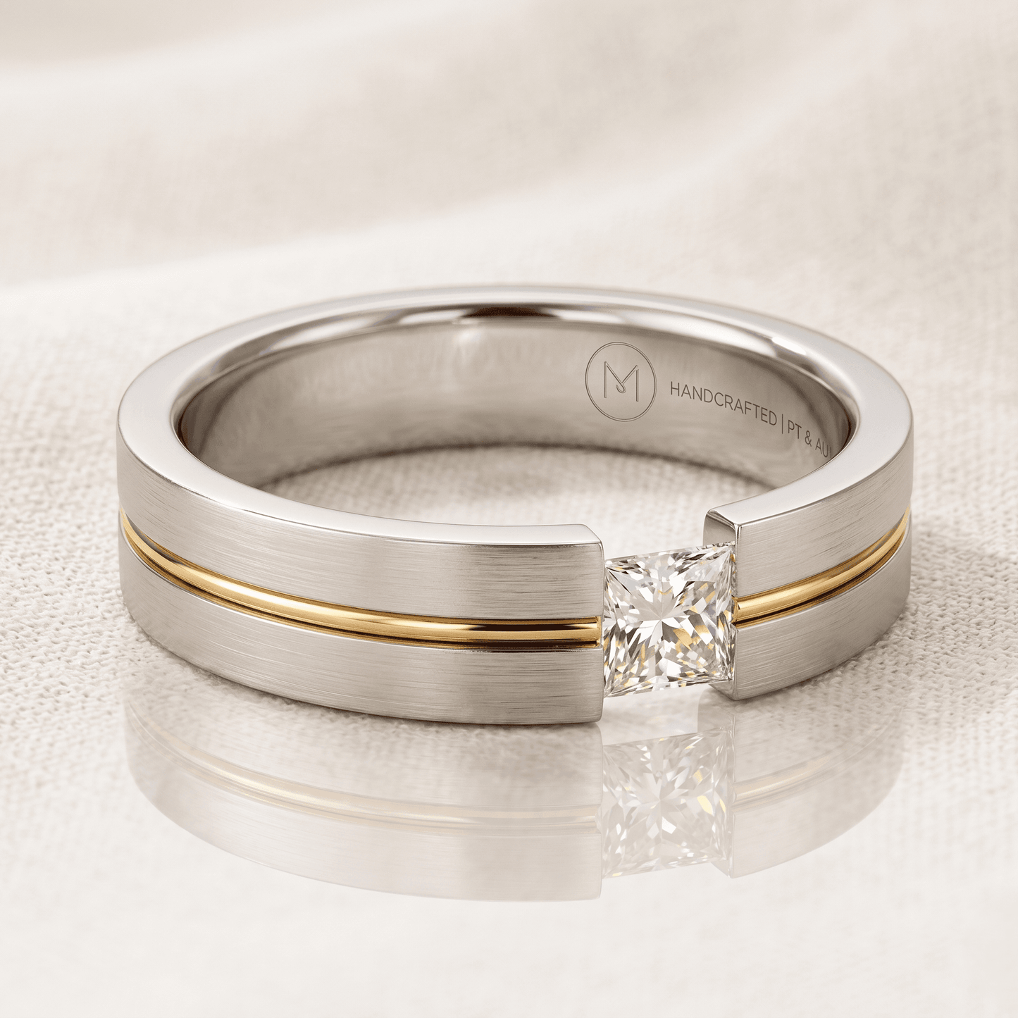 Stainless Steel CRYSTAL STONE w/GOLD PLATED LINE BAND Ring