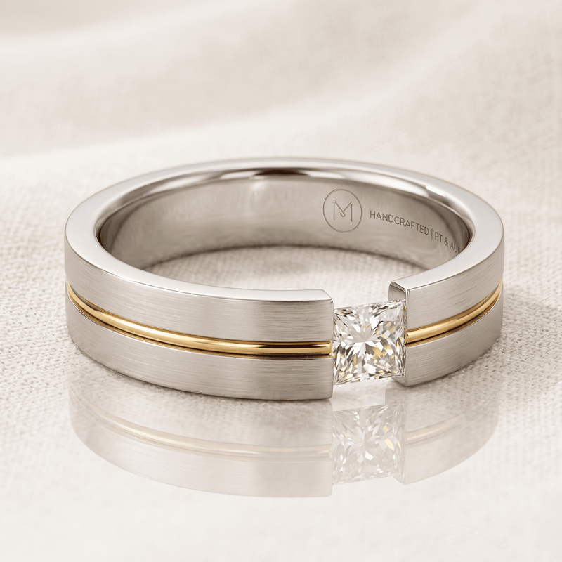 Stainless Steel CRYSTAL STONE w/GOLD PLATED LINE BAND Ring