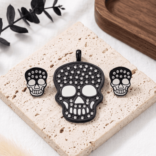 Stainless Steel Black Skull Earring and Pendant Set – Durable, Tarnish Resistant Jewelry Set for Everyday Wear