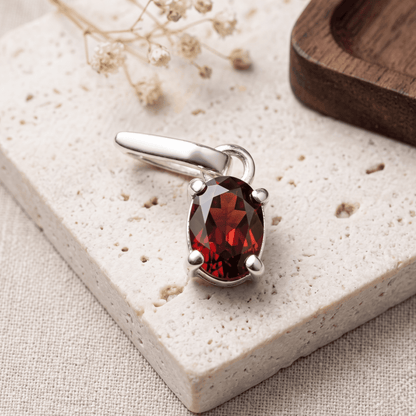 925 Sterling Silver Garnet Oval Pendant 6x4 – Genuine Gemstone Necklace Charm, Elegant Jewelry