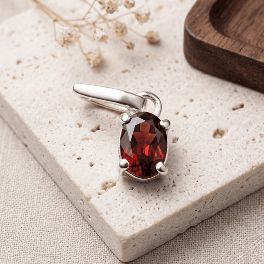 925 Sterling Silver Garnet Oval Pendant 6x4 – Genuine Gemstone Necklace Charm, Elegant Jewelry