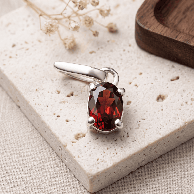 925 Sterling Silver Garnet Oval Pendant 6x4 – Genuine Gemstone Necklace Charm, Elegant Jewelry