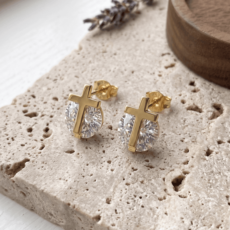Stainless Steel Crystal Cross Earring – Durable, Tarnish Resistant Jewelry Set for Everyday Wear