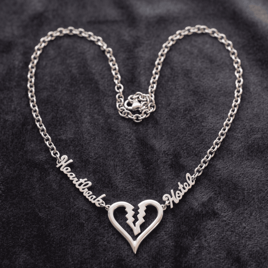 Stainless Steel Heartbreak Hotel Heart w/Curb Link 18"Chain – Durable, Tarnish Resistant Jewelry Set for Everyday Wear