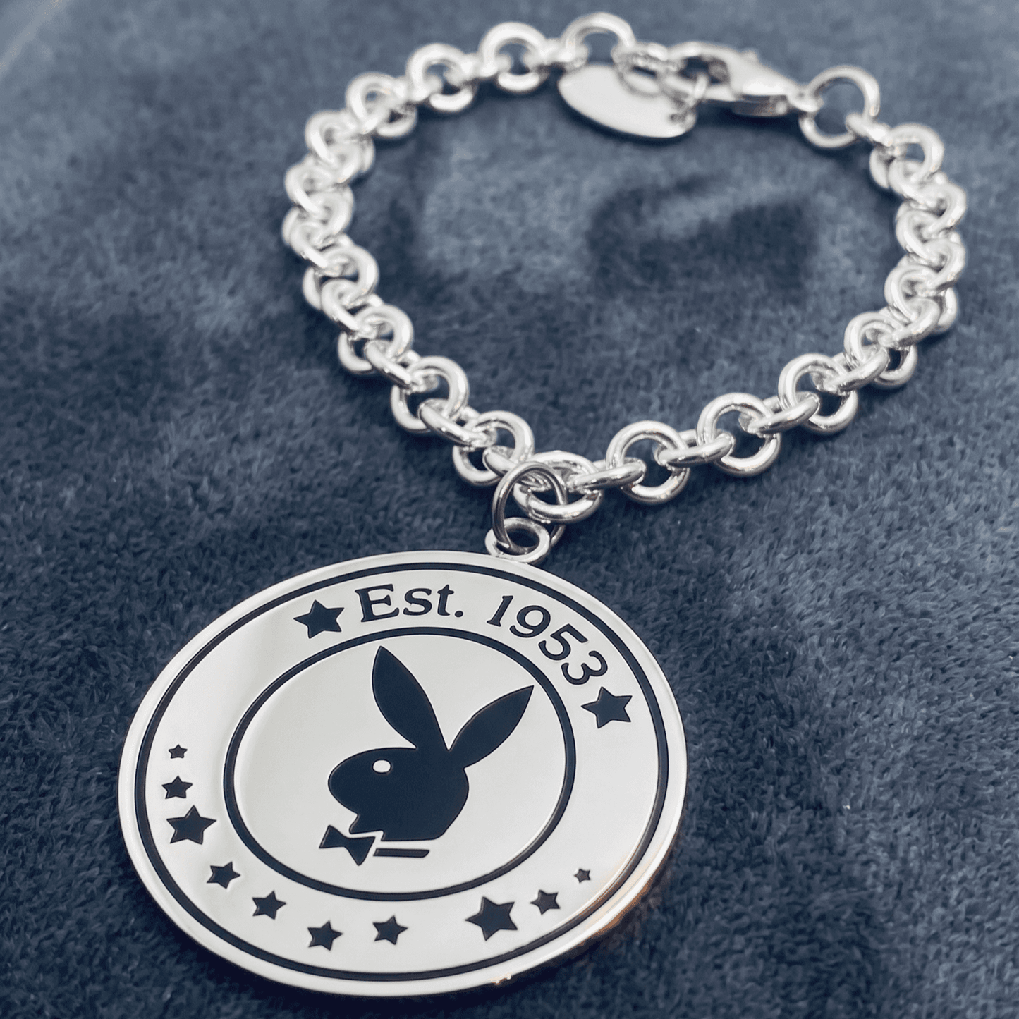 Coordinated Y2K Aesthetic & Mirror-Polish Durability: Stainless Steel Playboy 6" Bracelet & Matching Belly Piercing Set