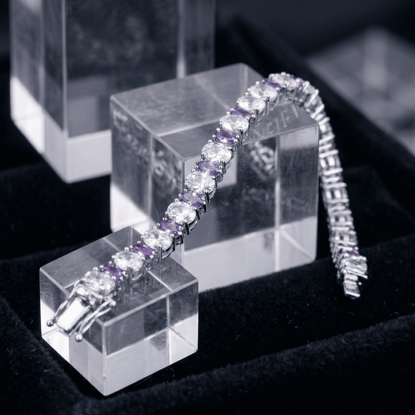 Amethyst & Crystal Sterling Silver Bracelet – Elegant Gemstone Jewelry, Adjustable & Tarnish Resistant