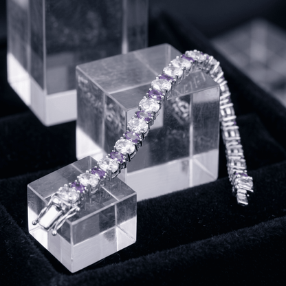 Amethyst & Crystal Sterling Silver Bracelet – Elegant Gemstone Jewelry, Adjustable & Tarnish Resistant