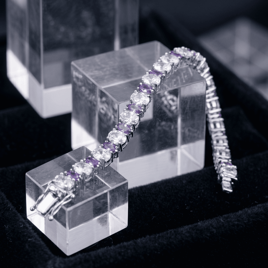 Amethyst & Crystal Sterling Silver Bracelet – Elegant Gemstone Jewelry, Adjustable & Tarnish Resistant