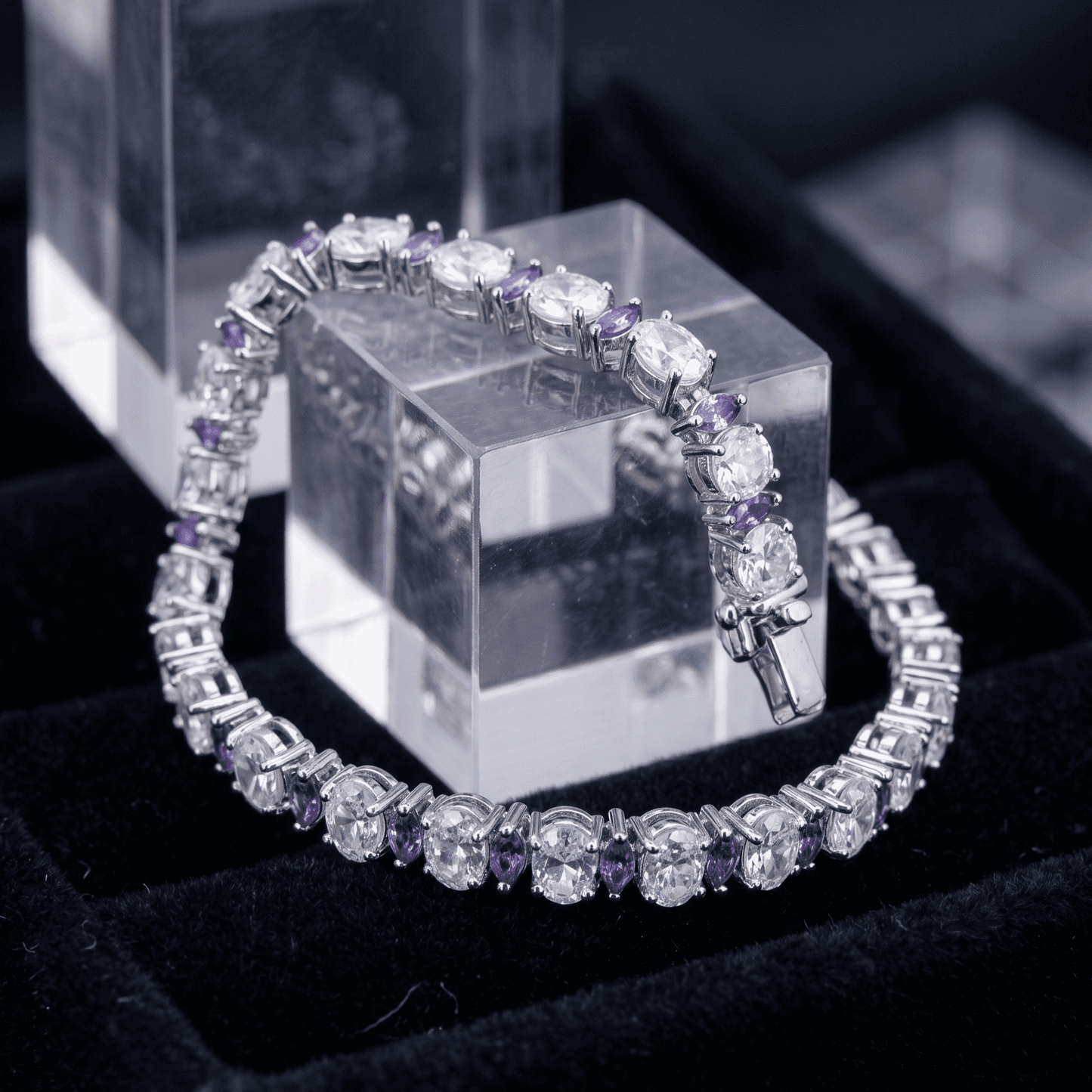 Amethyst & Crystal Sterling Silver Bracelet – Elegant Gemstone Jewelry, Adjustable & Tarnish Resistant